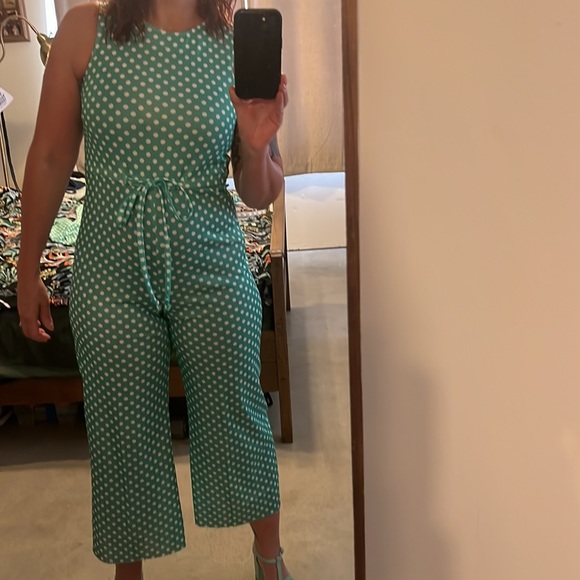 Vintage handmade polka dot polyester jumpsuit with matching shirt - Picture 15 of 16